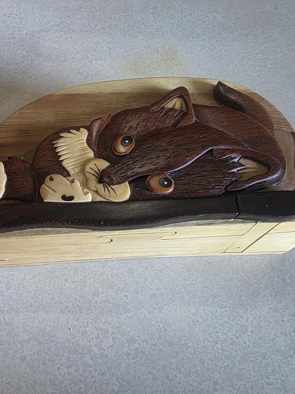 Handcrafted Brown Wooden Cat Keepsake Box